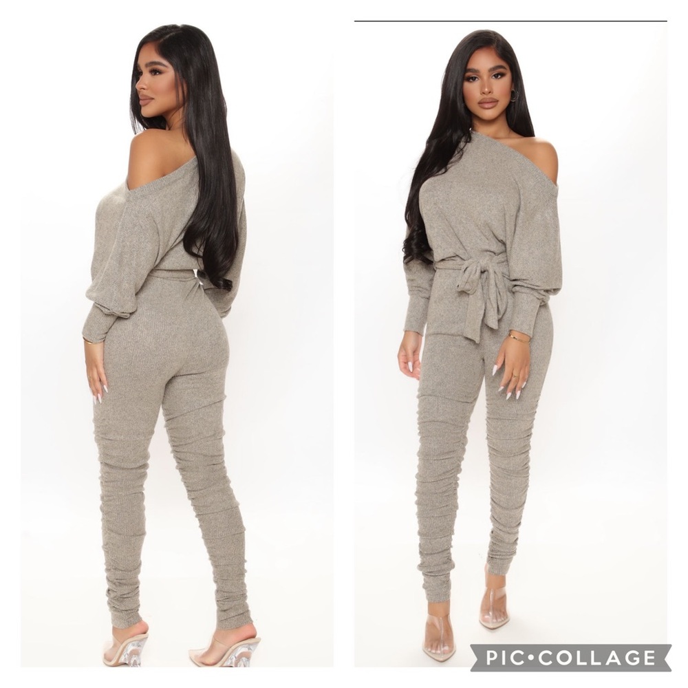 Pro Lounger ruched Ribbed jumpsuit (mocha)